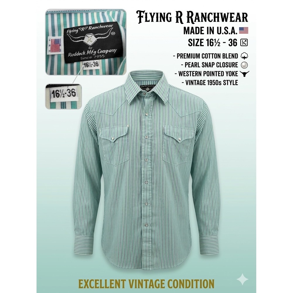 VTG Flying R Ranchwear Western Shirt‎ Pearl Snap 16.5 x 36 Large Tall Stripe USA